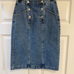 Denim Button-Front Midi Skirt Size S Casual Trendy Streetwear Basic Versatile